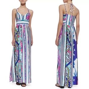 Amanda Uprichard Striped Multi-Color Floral Maxi Dress